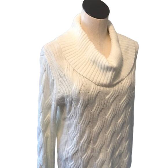 Calvin Klein Ivory Winter White Basket Weave Chain Knit Drape Neck Sweater sz L - Picture 5 of 15